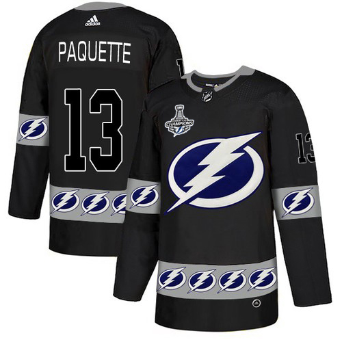 Men Adidas Tampa Bay Lightning #13 Cedric Paquette Black Authentic Team Logo Fashion 2020 Stanley Cup Champions Stitched NHL Jersey